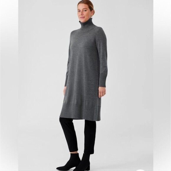 Eileen Fisher Ash Extra Fine Merino Wool Turtleneck Dress Size 2X - Picture 8 of 8